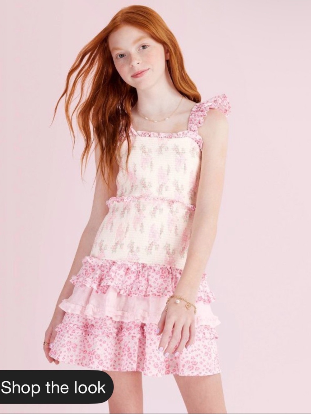 Girls Pink Ruffle Tiered Skirted Dress